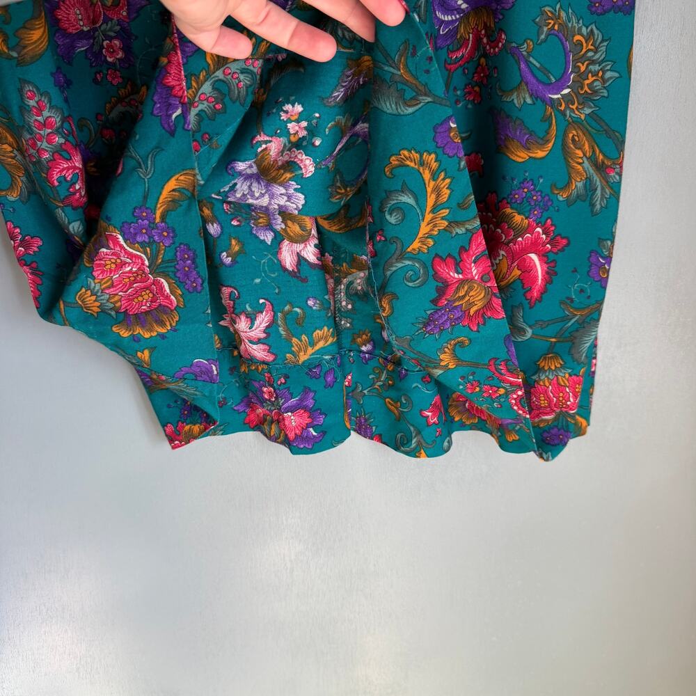 Vintage ALFRED DUNNER Women's 16 Green/Blue Floral Full Midi Retro Skirt 90's - Picture 7 of 9